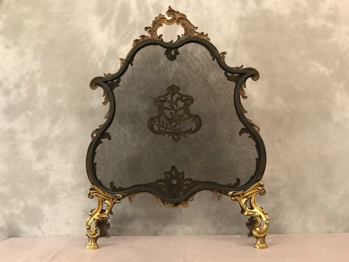 Antique Fireplace Screen In Bronze From The 19th Century Louis XV Style-photo-3