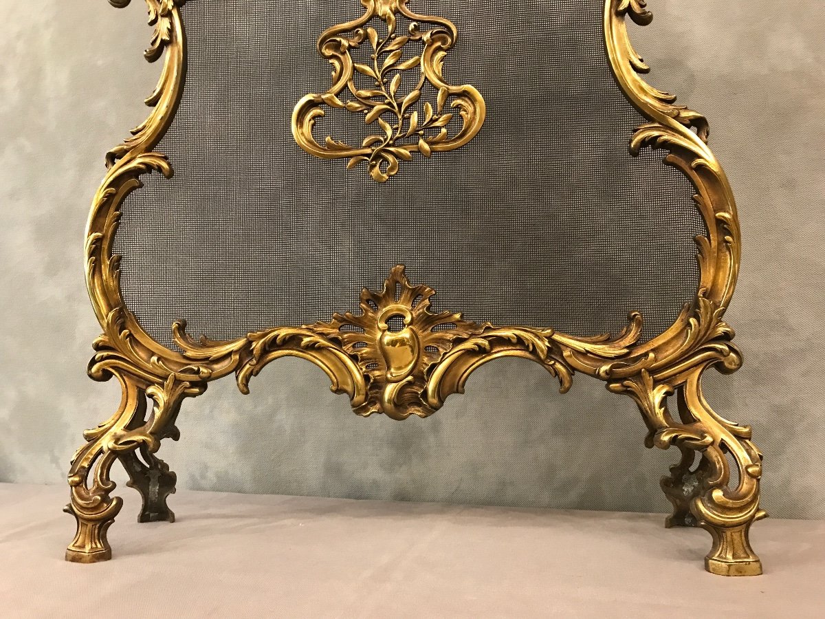 Antique Fireplace Screen In Bronze From The 19th Century Louis XV Style-photo-4