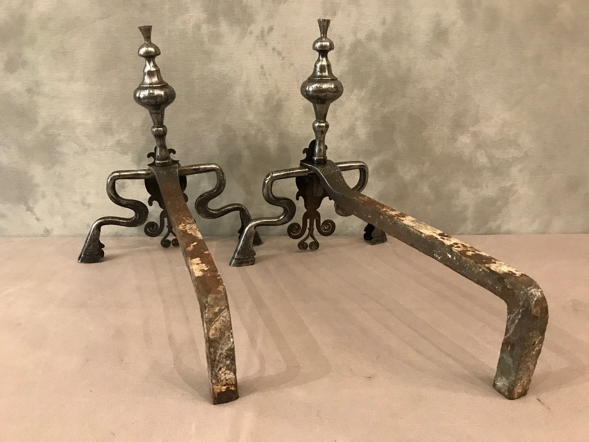 Pair Of Andirons In Wrought Iron Louis XIV Period 17th-photo-3