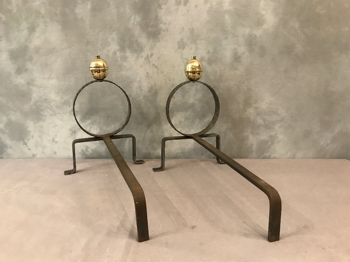Old Andirons In Iron And Brass Around 1950/1960-photo-2