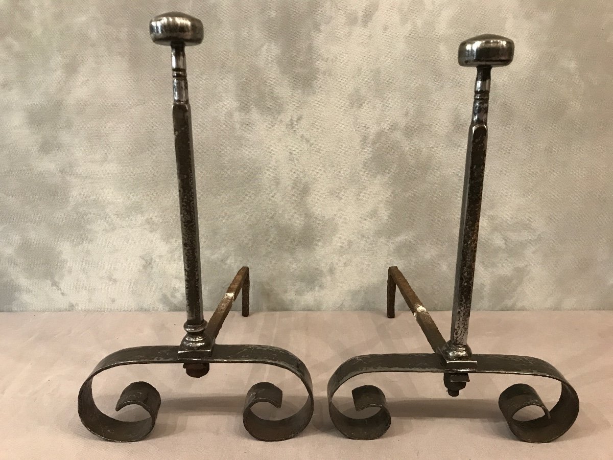 Old Andirons In Wrought Iron From The 19th Century-photo-3