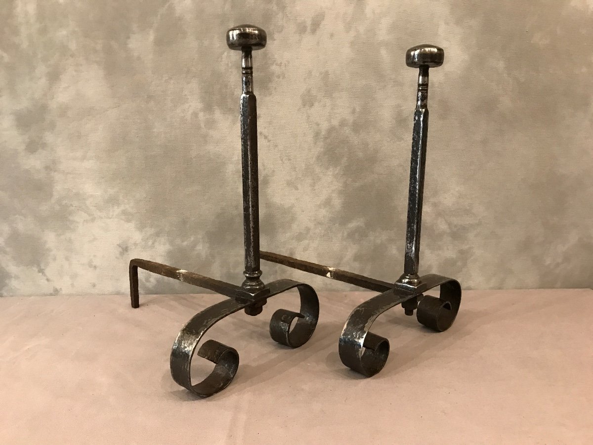 Old Andirons In Wrought Iron From The 19th Century-photo-4