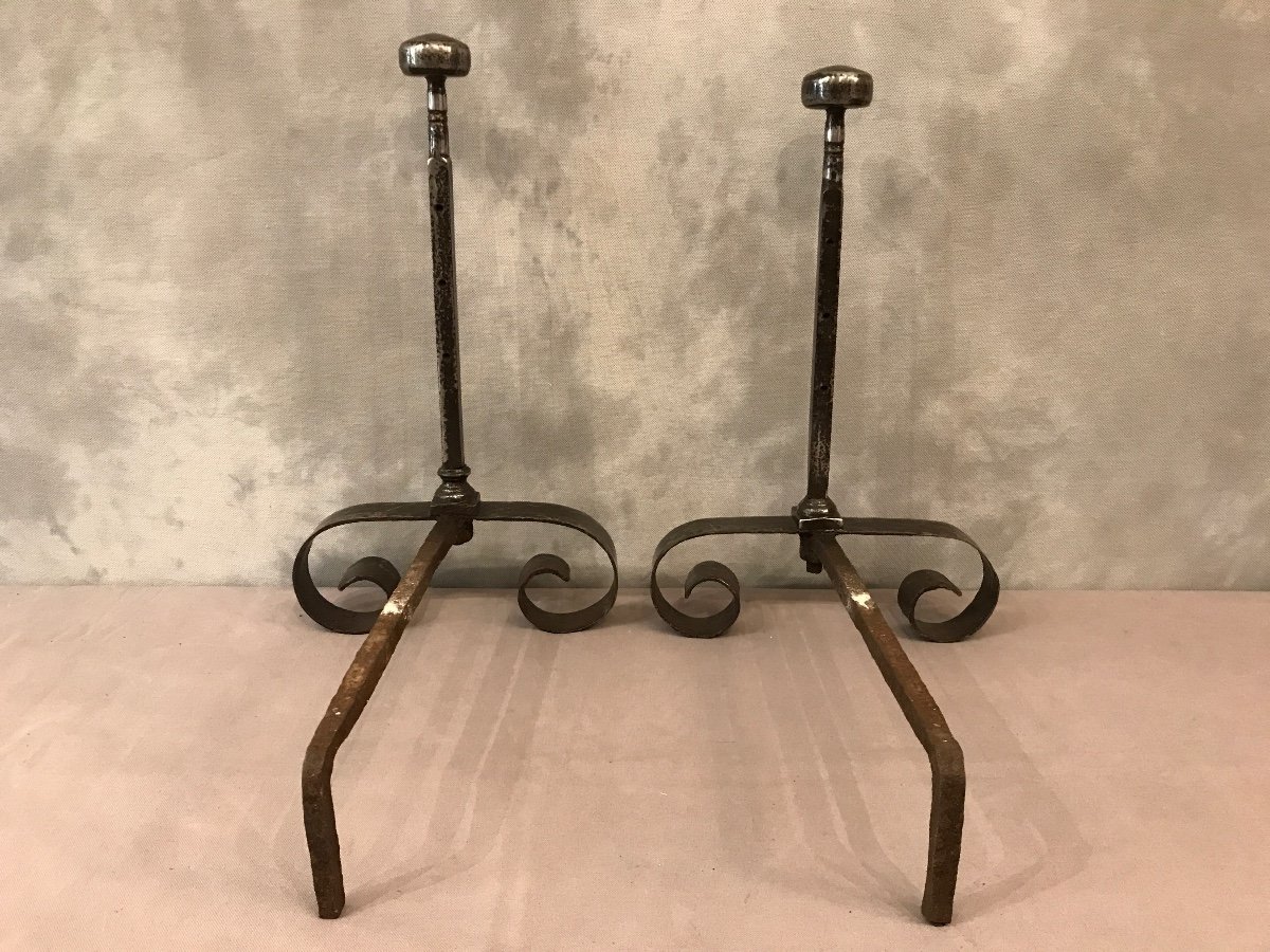 Old Andirons In Wrought Iron From The 19th Century-photo-1