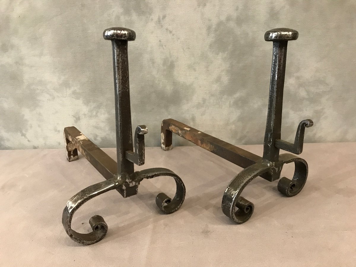 Pair Of Andirons In Iron From The End Of The 18th Century-photo-3