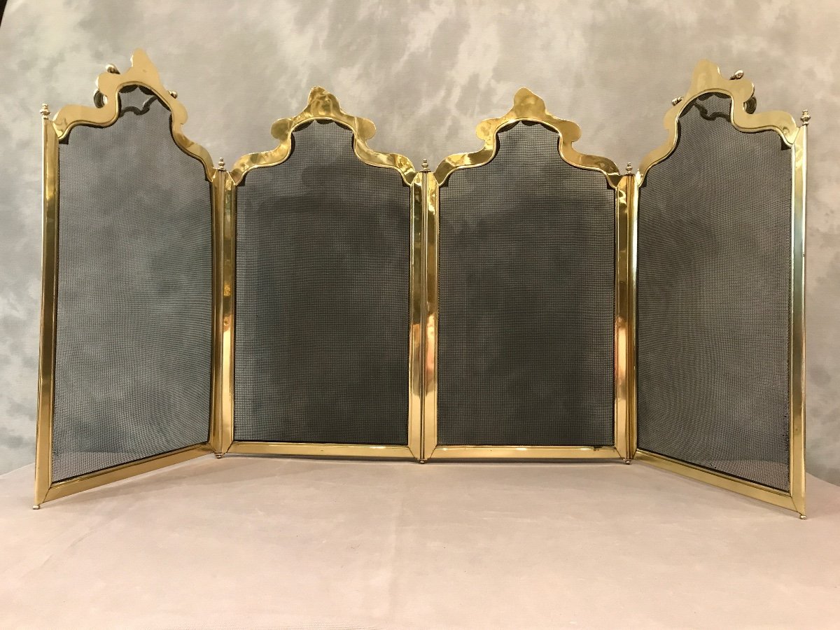 Antique Brass Fireplace Screen, 19th Century, Louis XV Style-photo-1