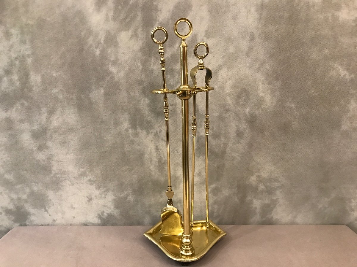 Antique Antique Brass Fireplace Servant From The 19th Charles X Period-photo-2