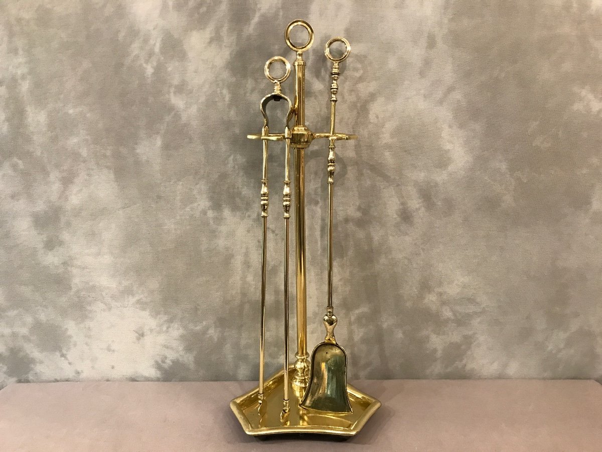 Antique Antique Brass Fireplace Servant From The 19th Charles X Period