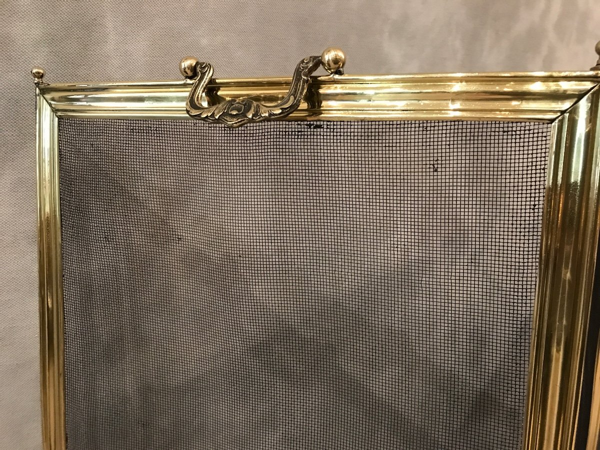 Old Fireplace Fire Screen In Brass From The 19th Century-photo-3