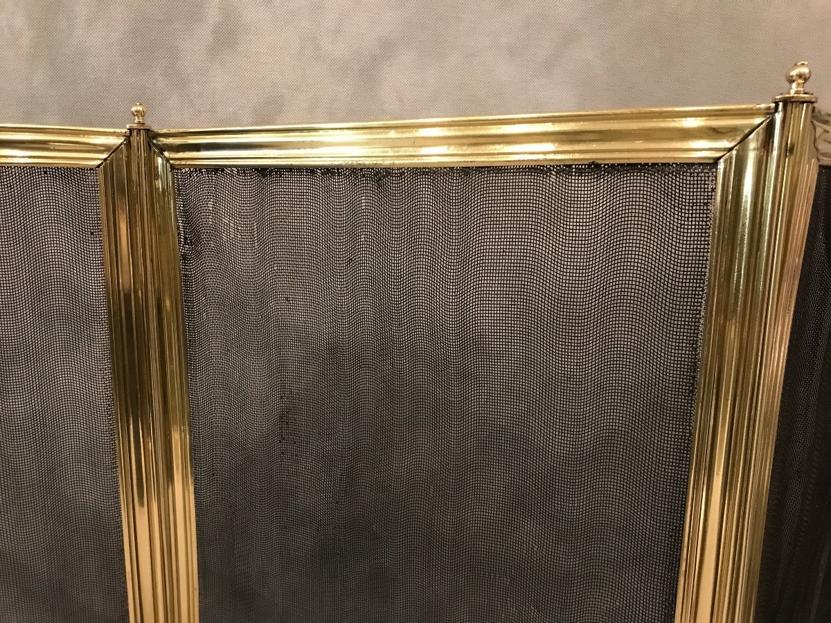 Old Fireplace Fire Screen In Brass From The 19th Century-photo-4
