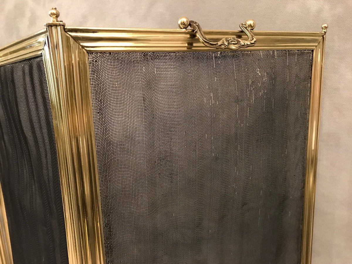 Old Fireplace Fire Screen In Brass From The 19th Century-photo-1