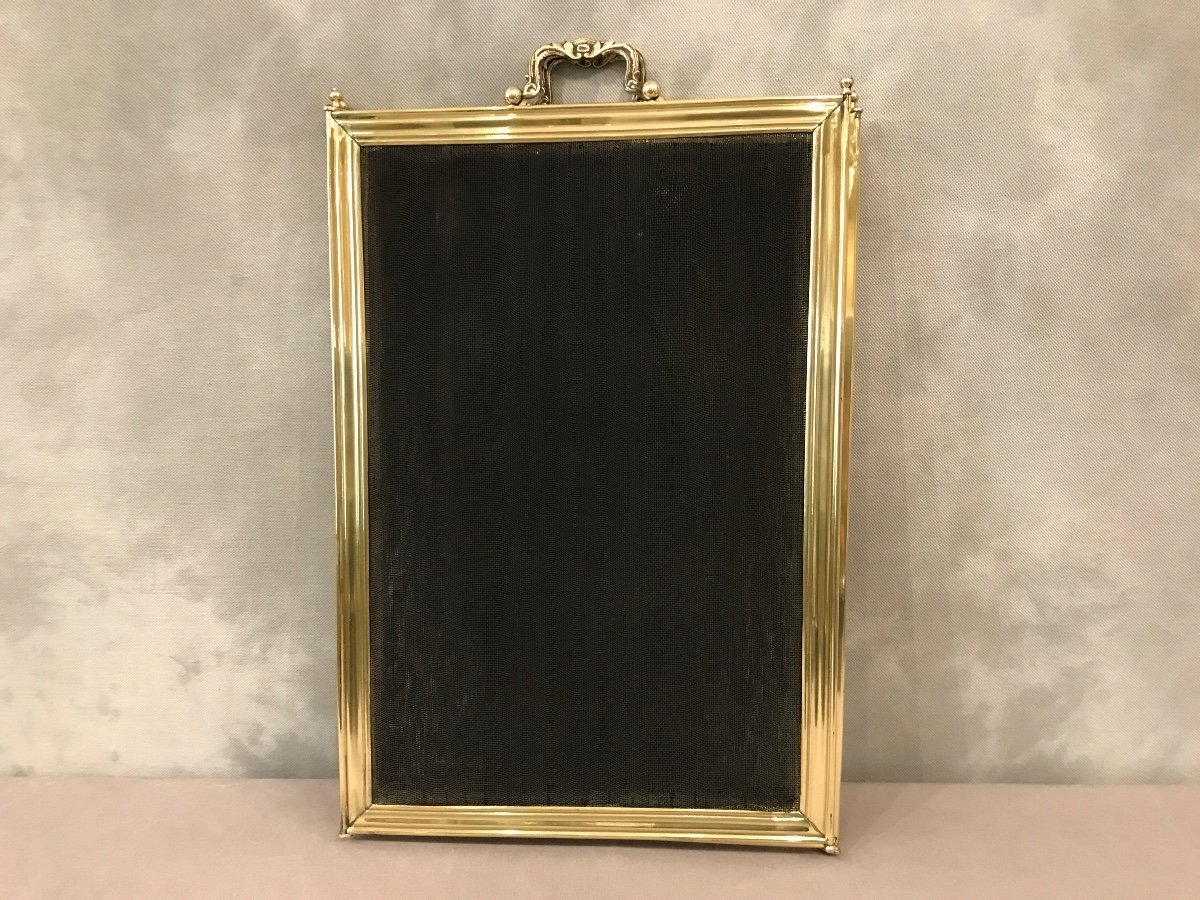 Old Fireplace Fire Screen In Brass From The 19th Century-photo-3