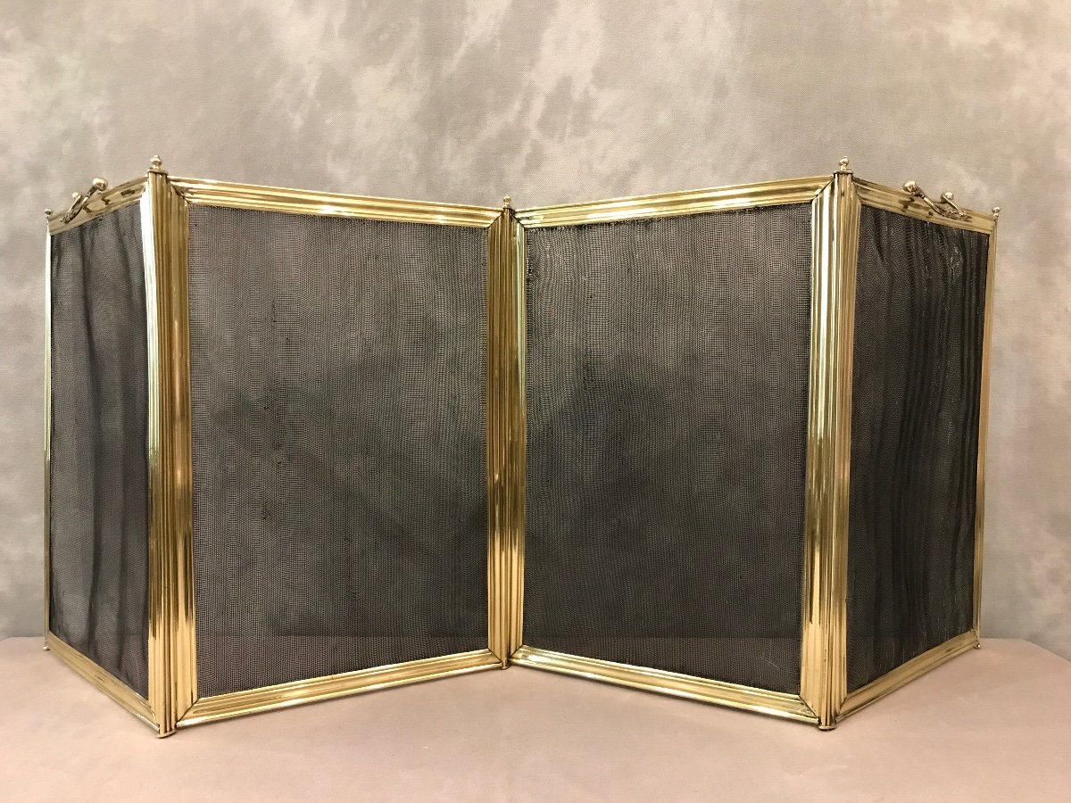 Old Fireplace Fire Screen In Brass From The 19th Century
