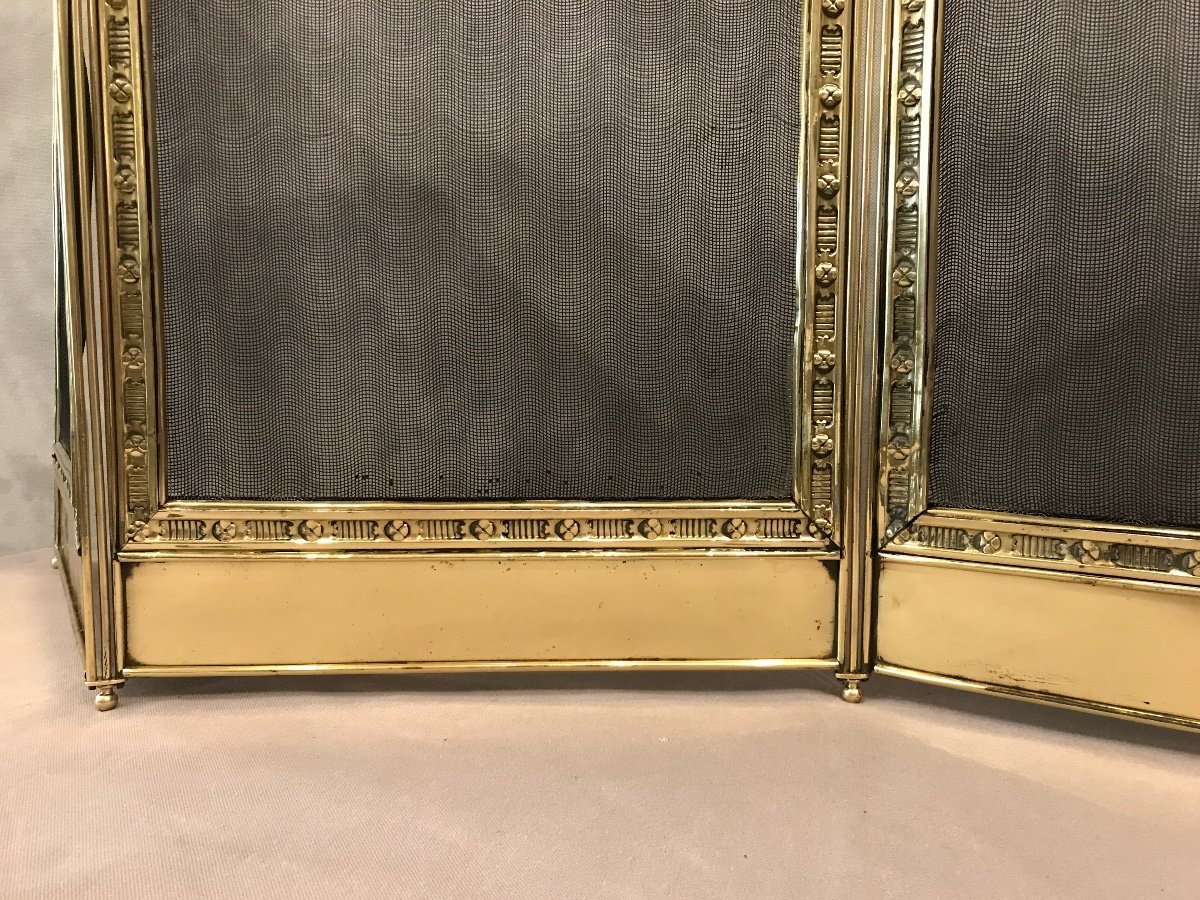 Antique Fireplace Screen In Polished Brass And Varnish From The 19th Century-photo-2