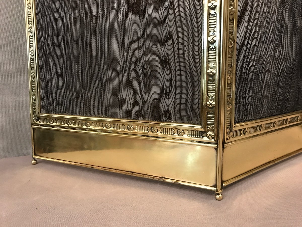 Antique Fireplace Screen In Polished Brass And Varnish From The 19th Century-photo-1