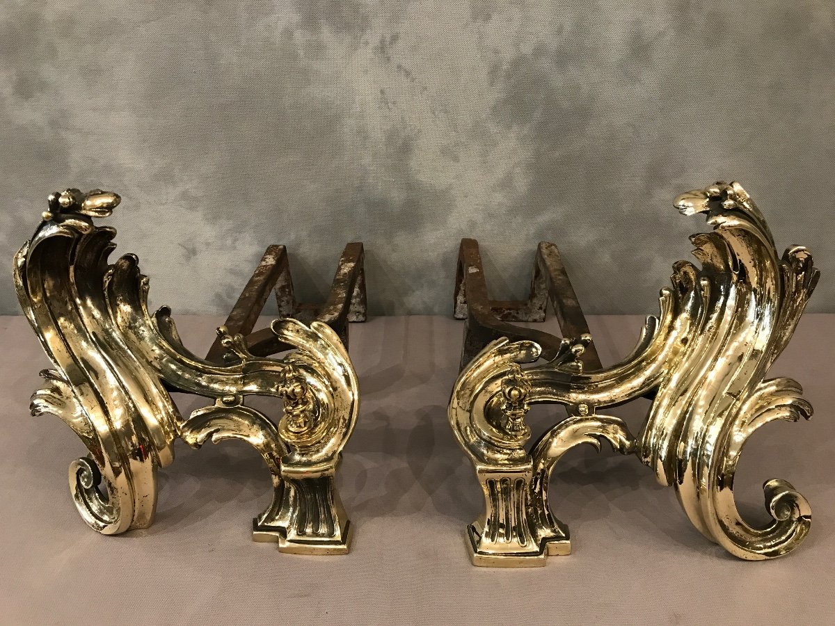 Pair Of Andirons In Bronze From The Late 18th Rocaille Louis XV Period-photo-2