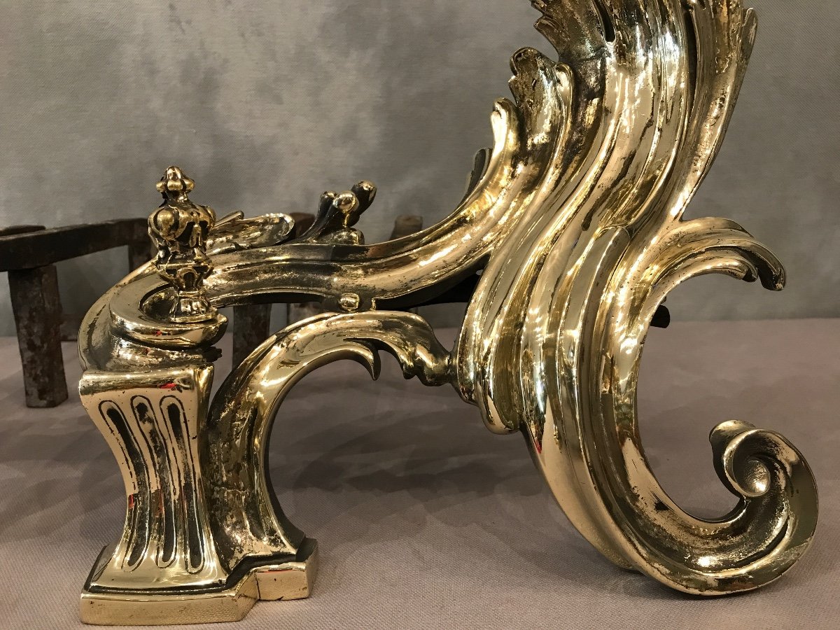 Pair Of Andirons In Bronze From The Late 18th Rocaille Louis XV Period-photo-3