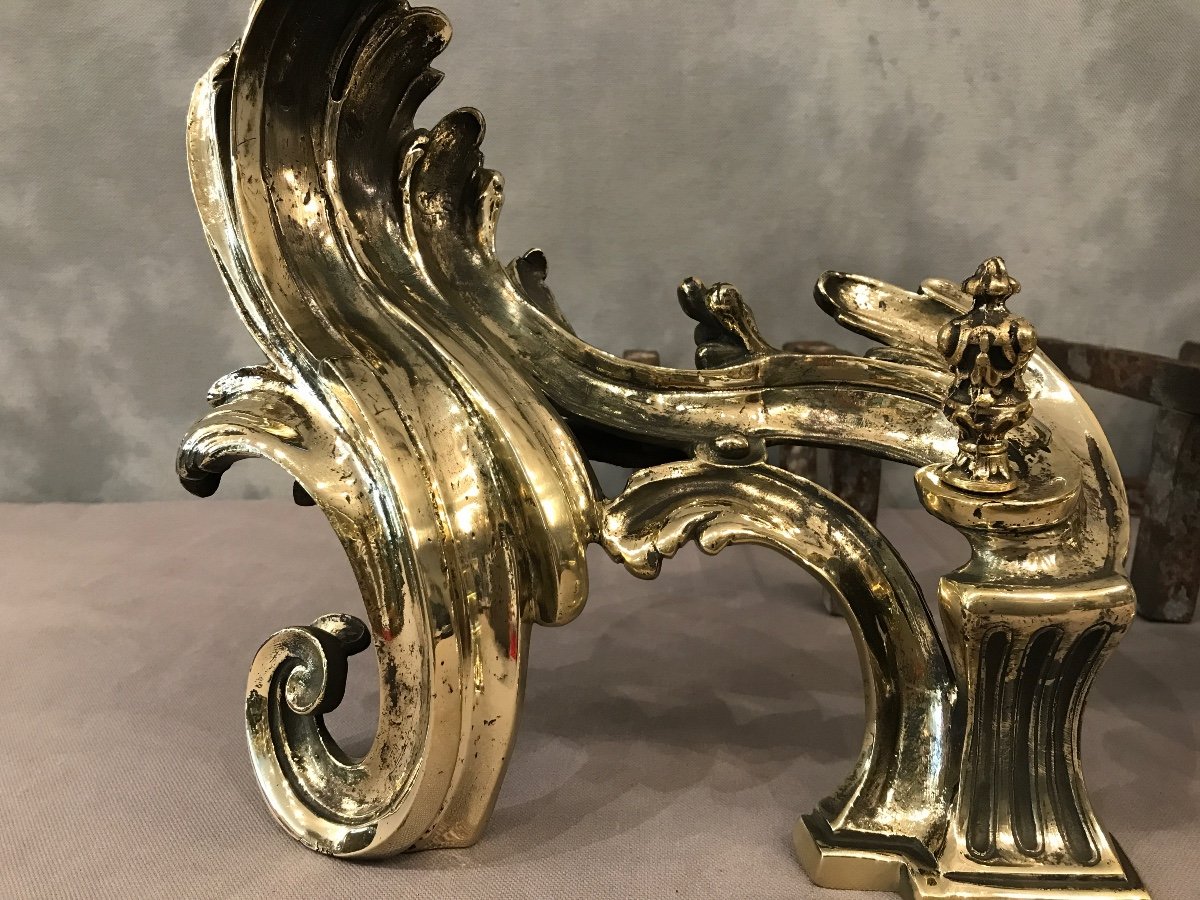Paire De Chenets En Bronze D’époque Fin 18 ème Rocaille Louis XV -photo-4
