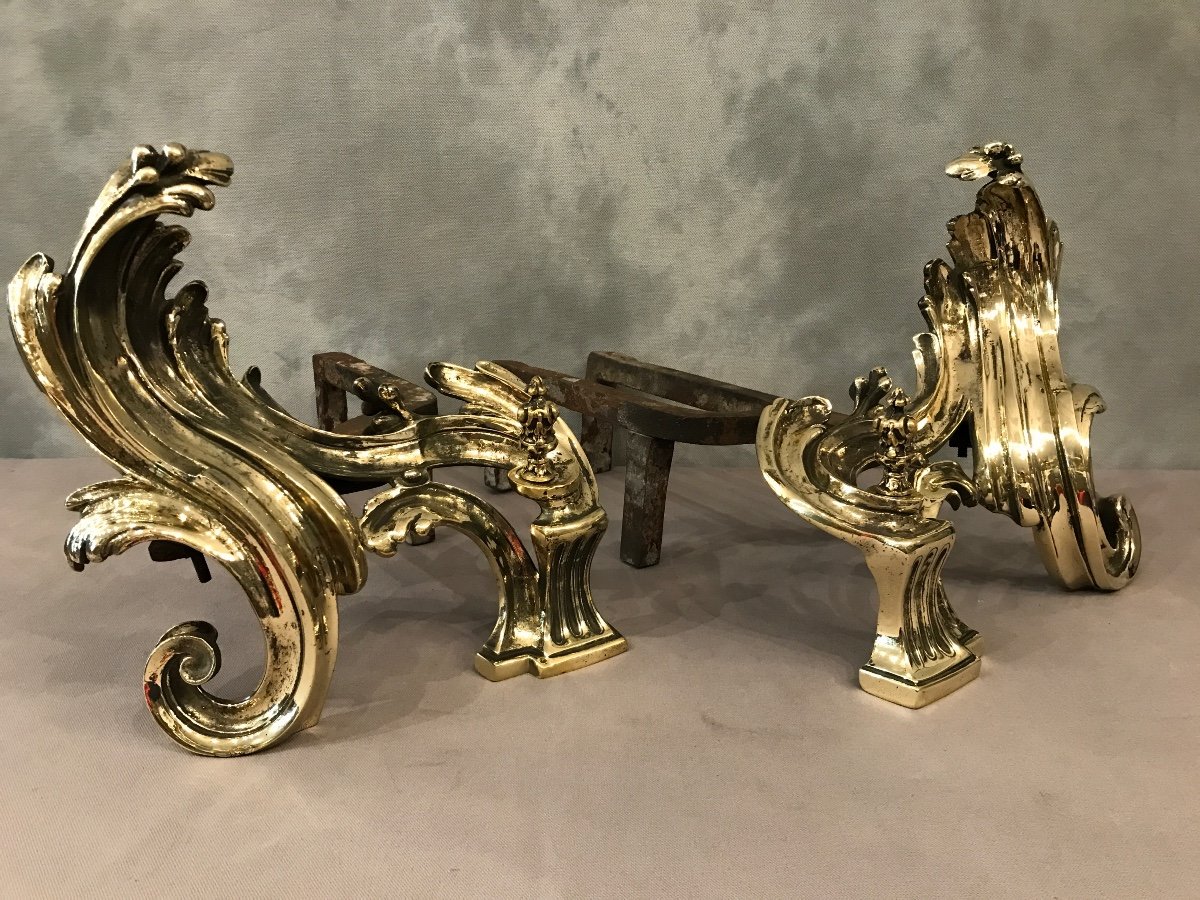 Pair Of Andirons In Bronze From The Late 18th Rocaille Louis XV Period-photo-2