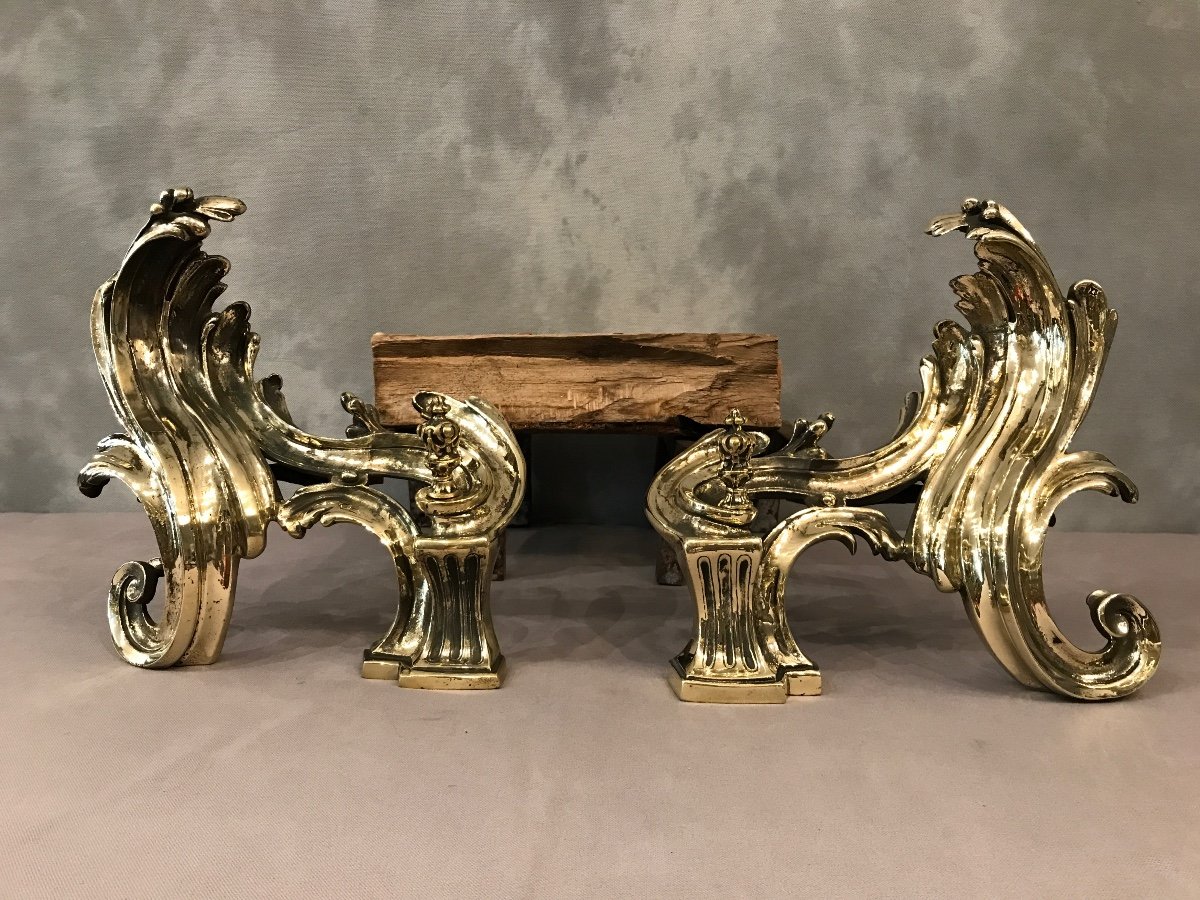 Pair Of Andirons In Bronze From The Late 18th Rocaille Louis XV Period