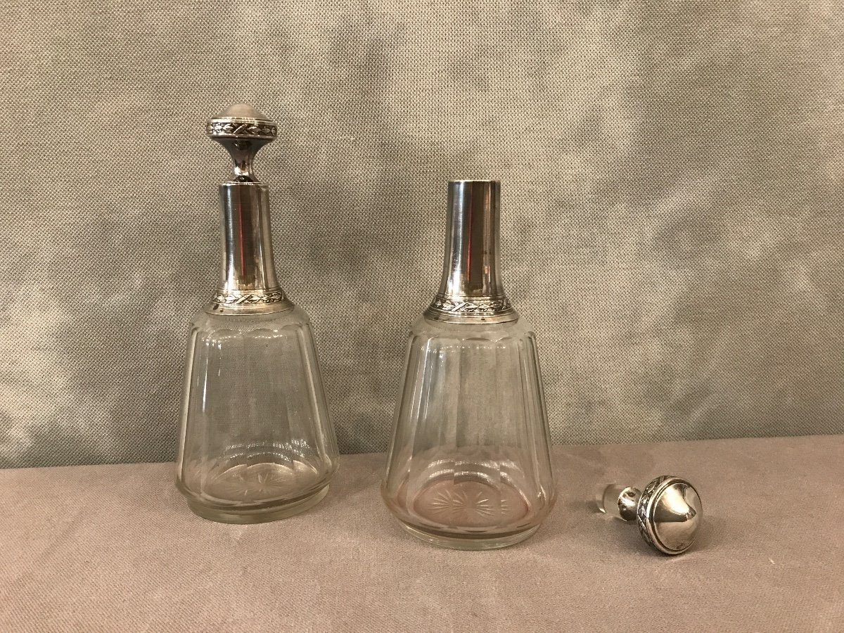 Paire De Flacons En Cristal Et Argent D’époque 19 ème -photo-2