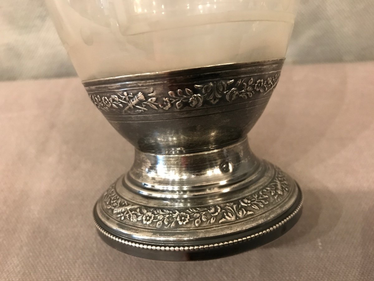 Vase En Cristal Gravé Et Pied En Argent Massif D’époque Fin 19 ème-photo-1
