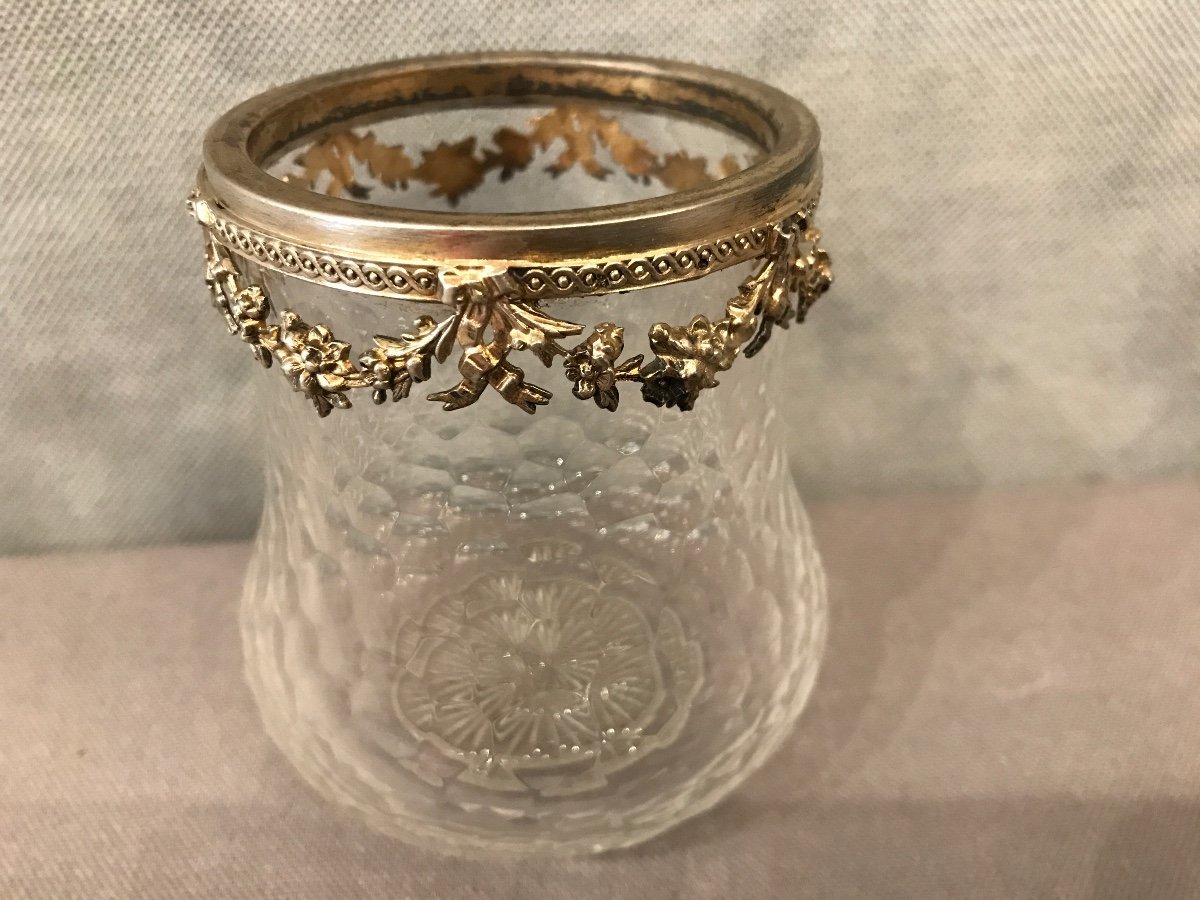 Petit Vase En Cristal Avec Col En Argent Massif D’époque 19ème -photo-2