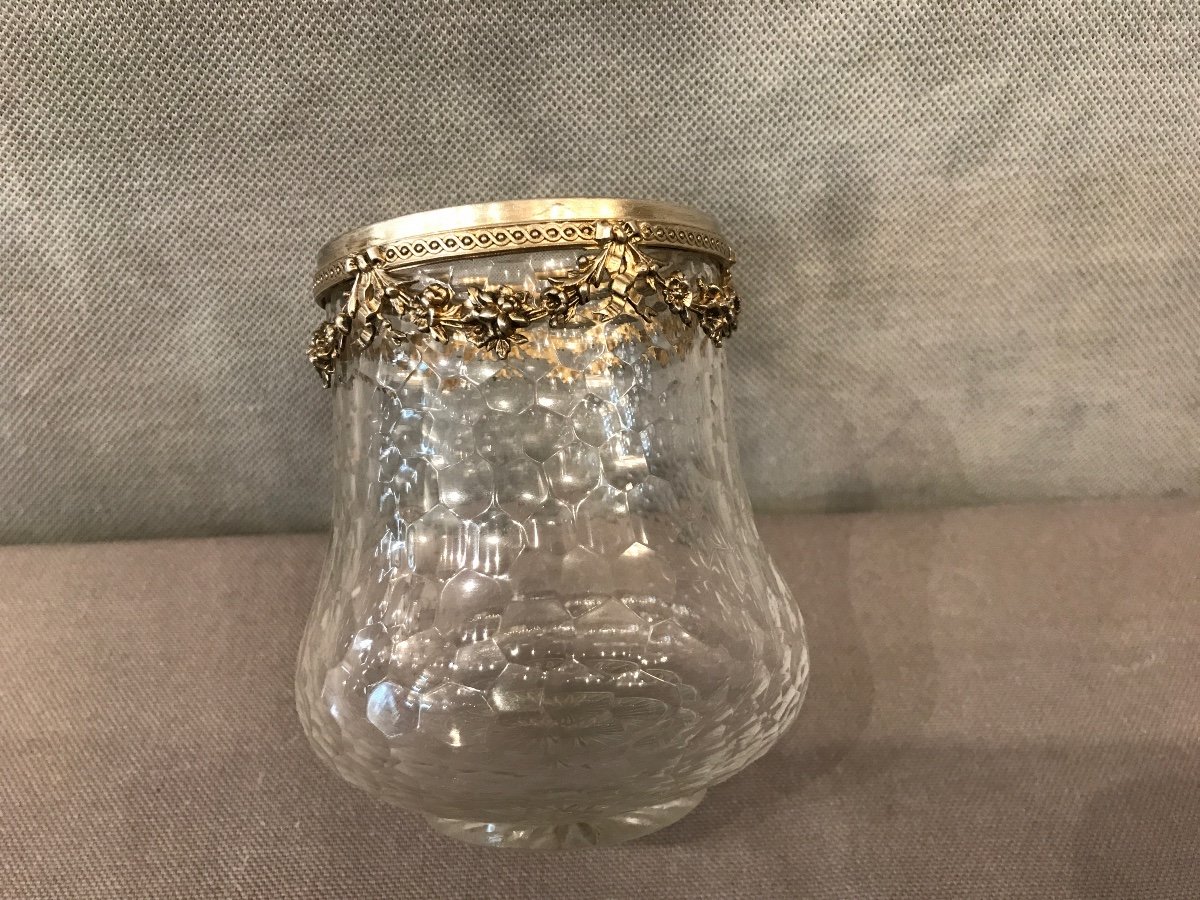 Petit Vase En Cristal Avec Col En Argent Massif D’époque 19ème -photo-3