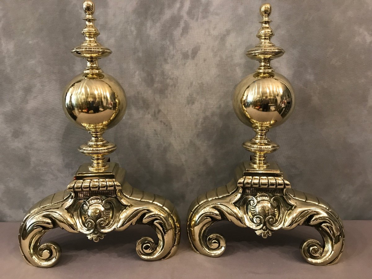 Important Andirons In Brass From The 19th Time Dutch Model-photo-2