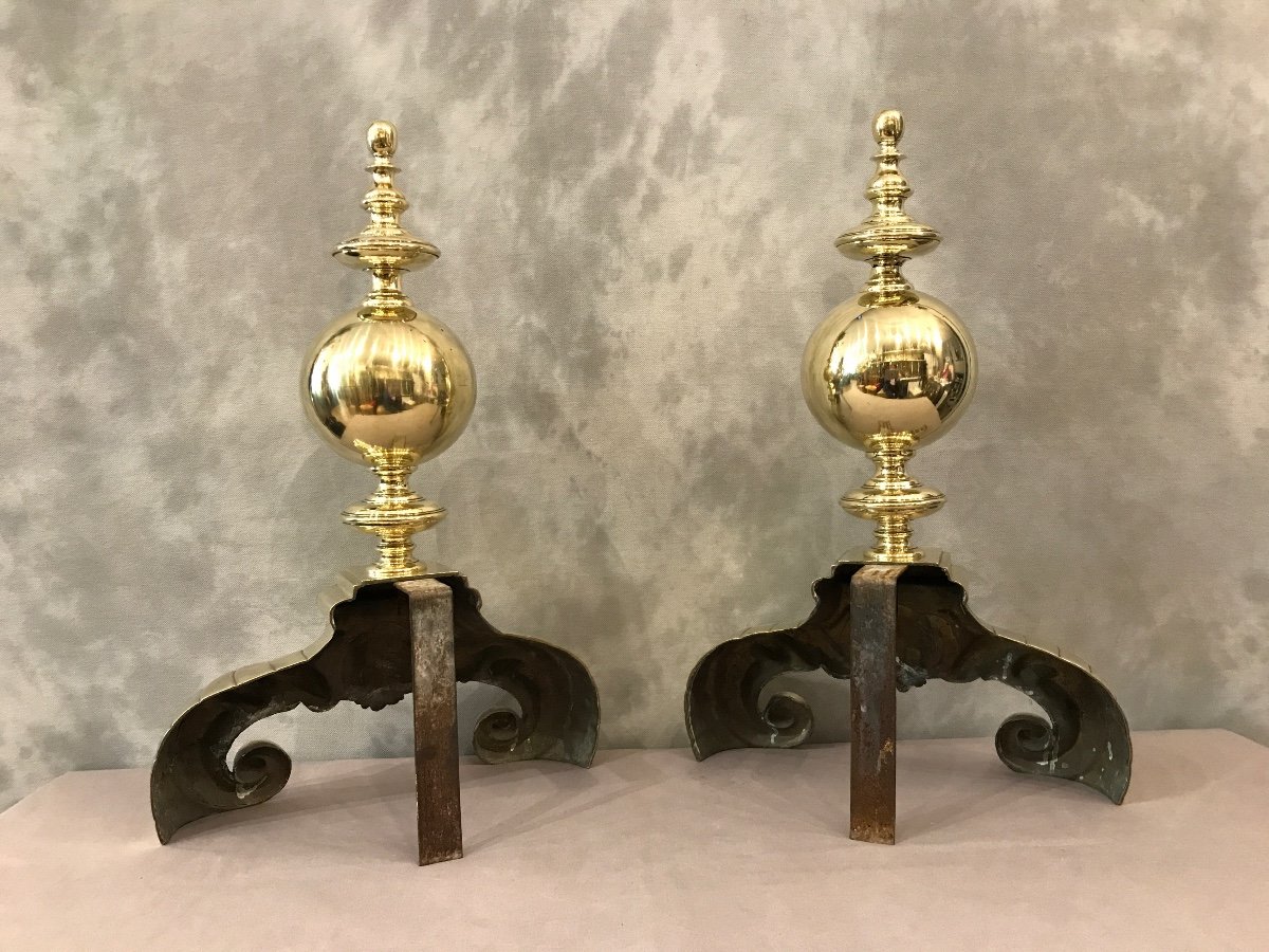 Important Andirons In Brass From The 19th Time Dutch Model-photo-3