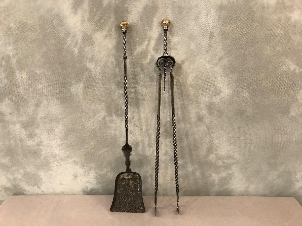 Set Of A Shovel And A Chimney Tongs In Iron From The 19th Century