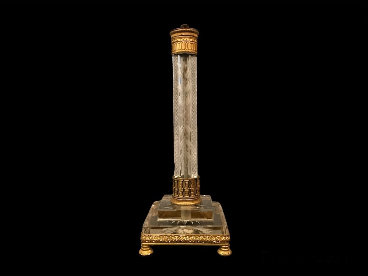 Pied De Lampe En Cristal Et Bronze Doré D’époque 19 ème 