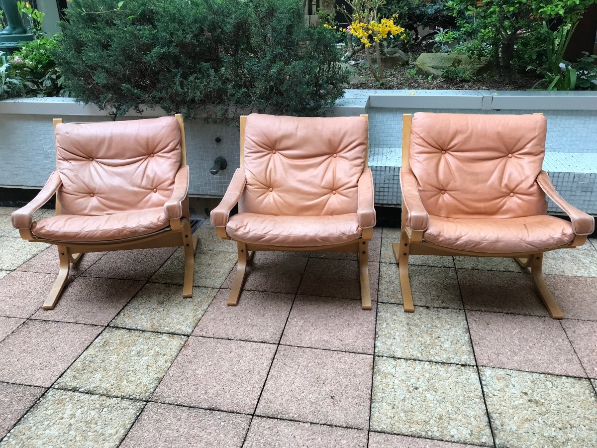 Three Scandinavian Armchairs In Leather And Teak Circa 1970 From Westlanske