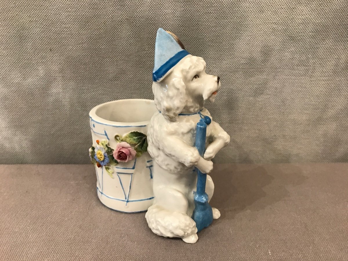 Petit Chien En Porcelaine Vide Poches, Porte Crayons D’époque 19 ème -photo-1