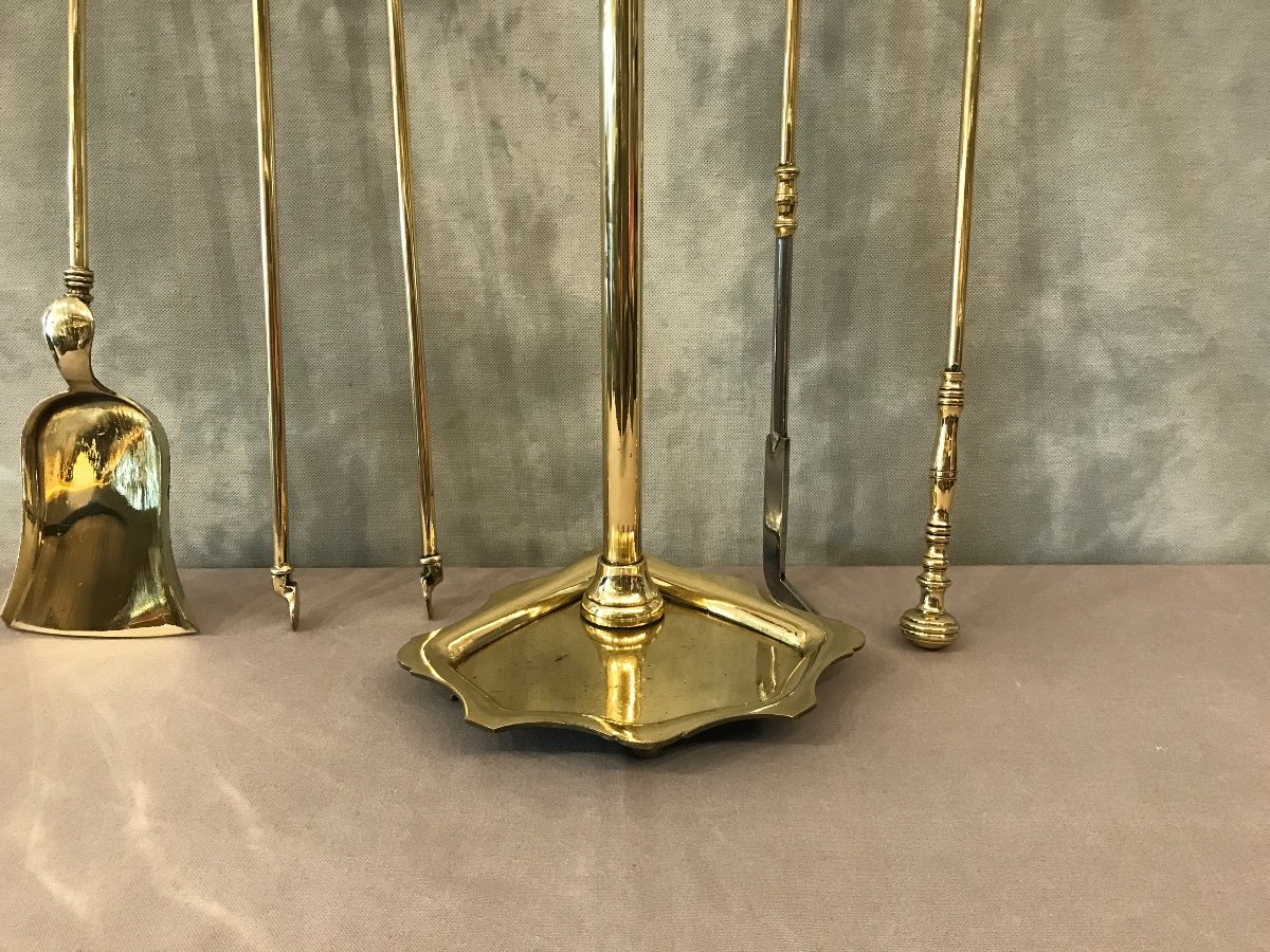 Antique Brass Fireplace Servant From The 19th Century Comprising 4 Pieces-photo-3