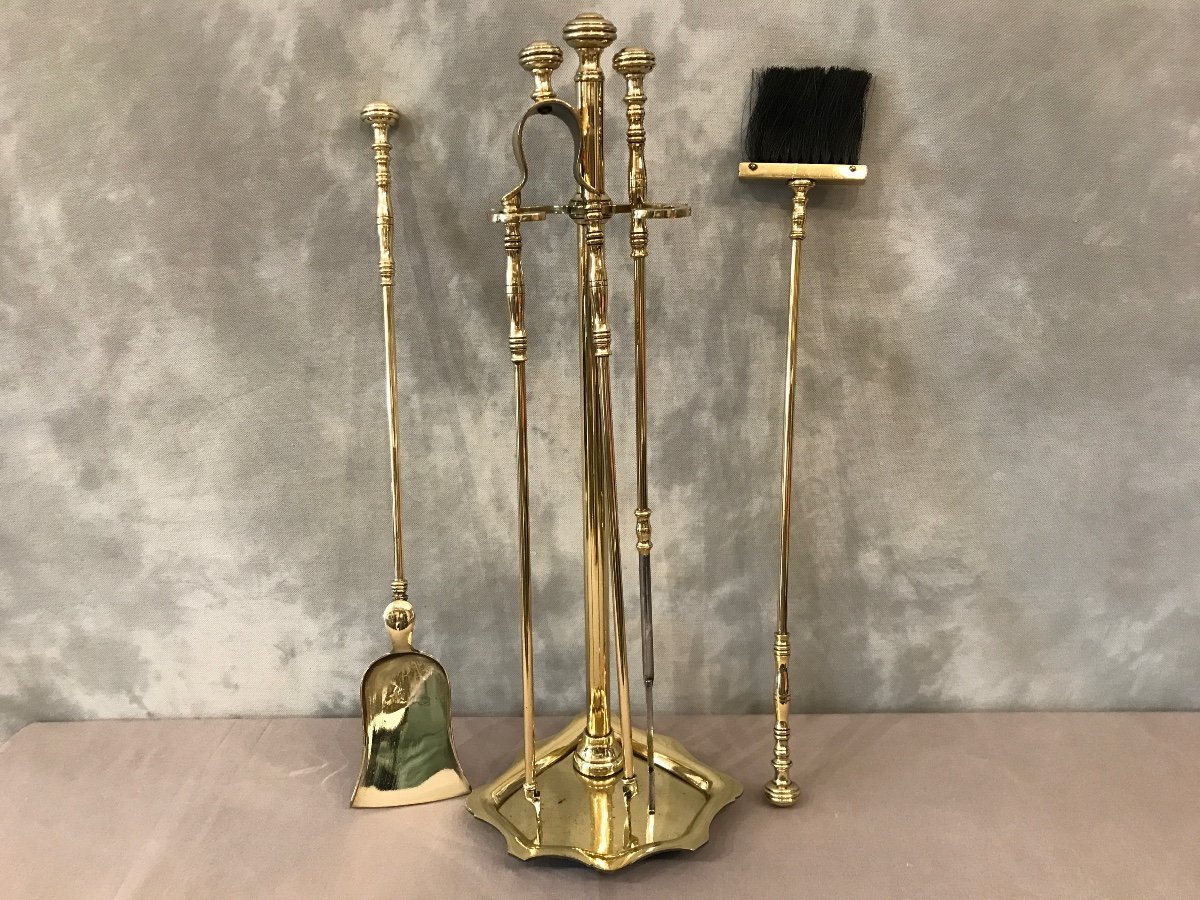 Antique Brass Fireplace Servant From The 19th Century Comprising 4 Pieces-photo-1