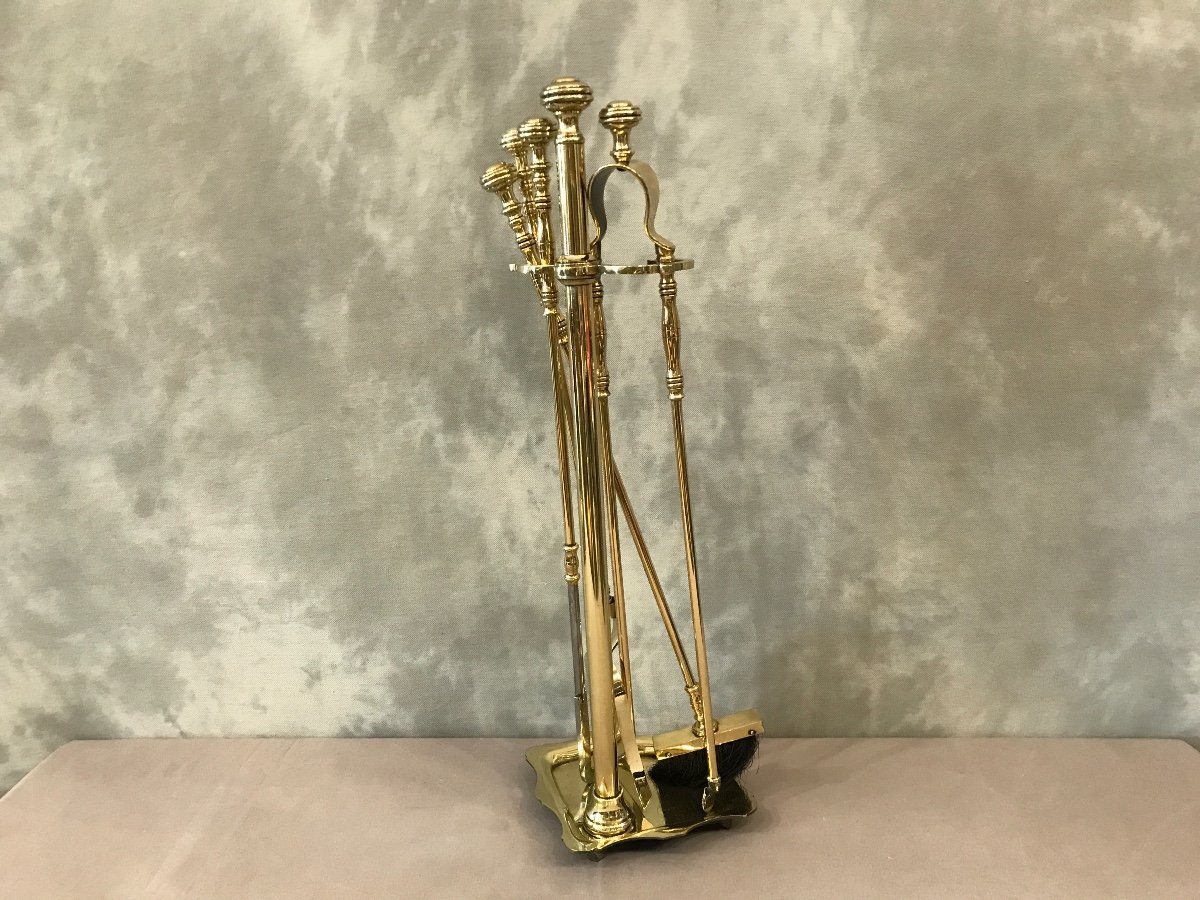Antique Brass Fireplace Servant From The 19th Century Comprising 4 Pieces-photo-2