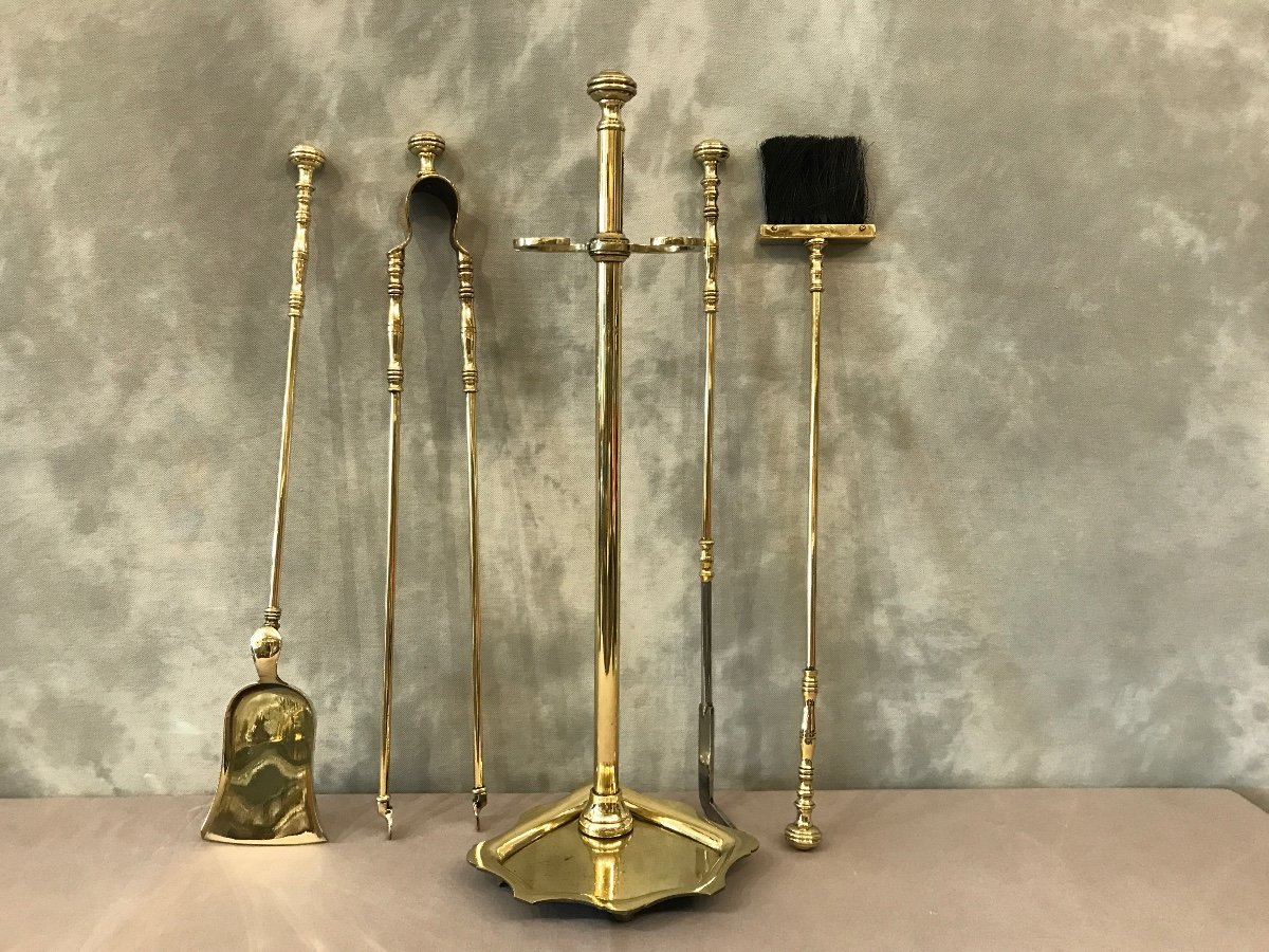 Antique Brass Fireplace Servant From The 19th Century Comprising 4 Pieces