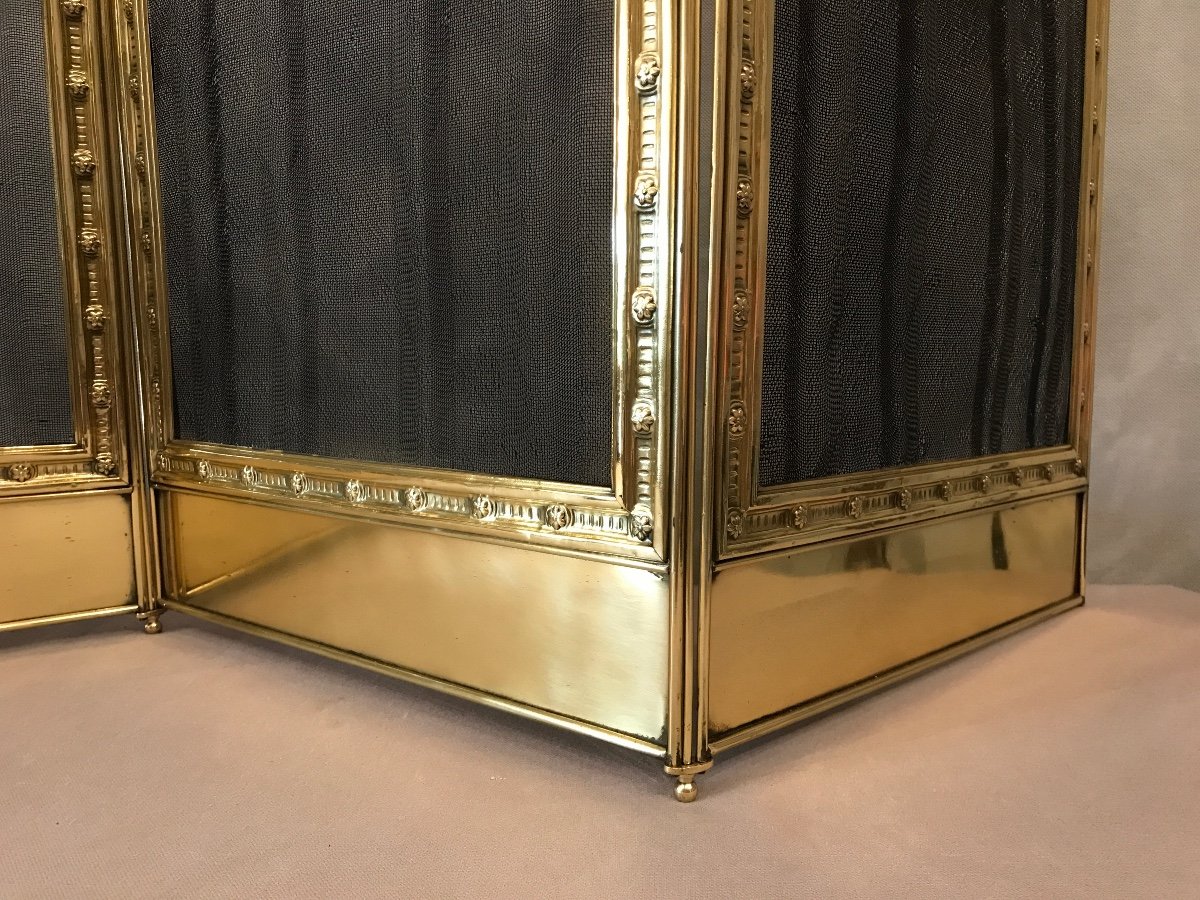 Old Fireplace Fire Screen In Brass From The 19th Century-photo-4
