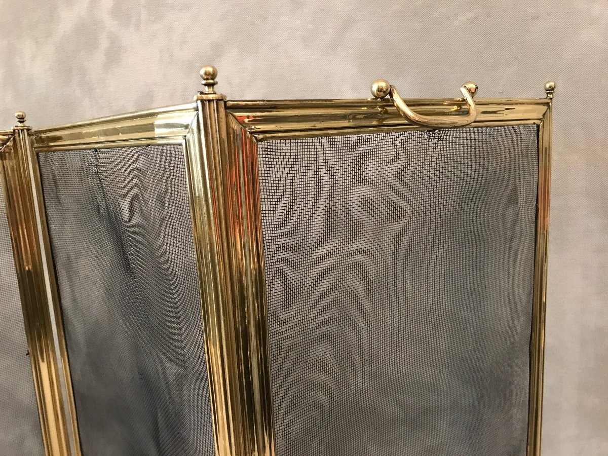 Old Brass Fireplace Screen From The 19th Charles X Period-photo-3