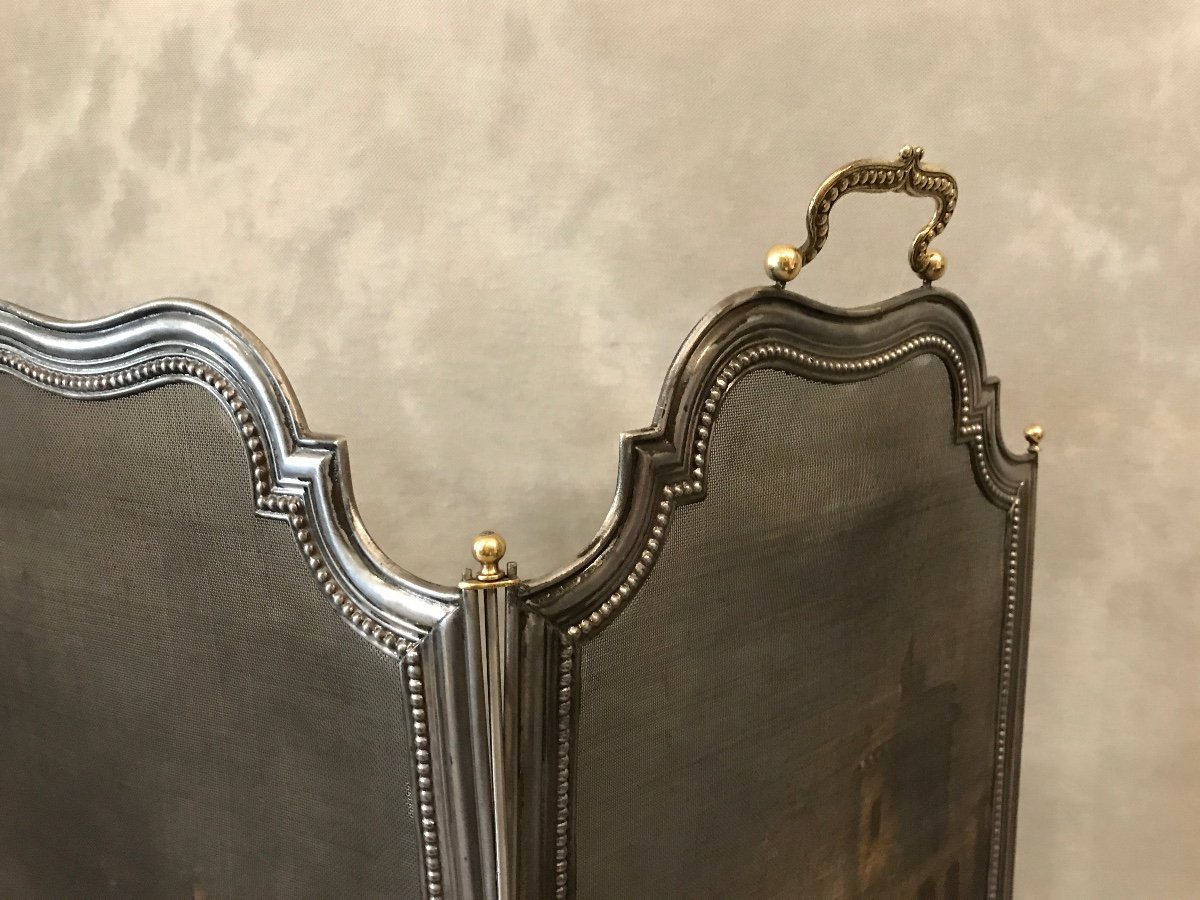 Beau Pare Feu De Cheminée Ancien En Fer De Style Louis XVI D’époque 19 ème -photo-3