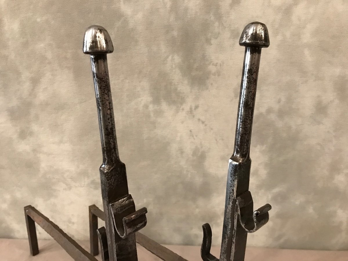 Pair Of Andirons In Wrought Iron From The Early 18th Century-photo-1