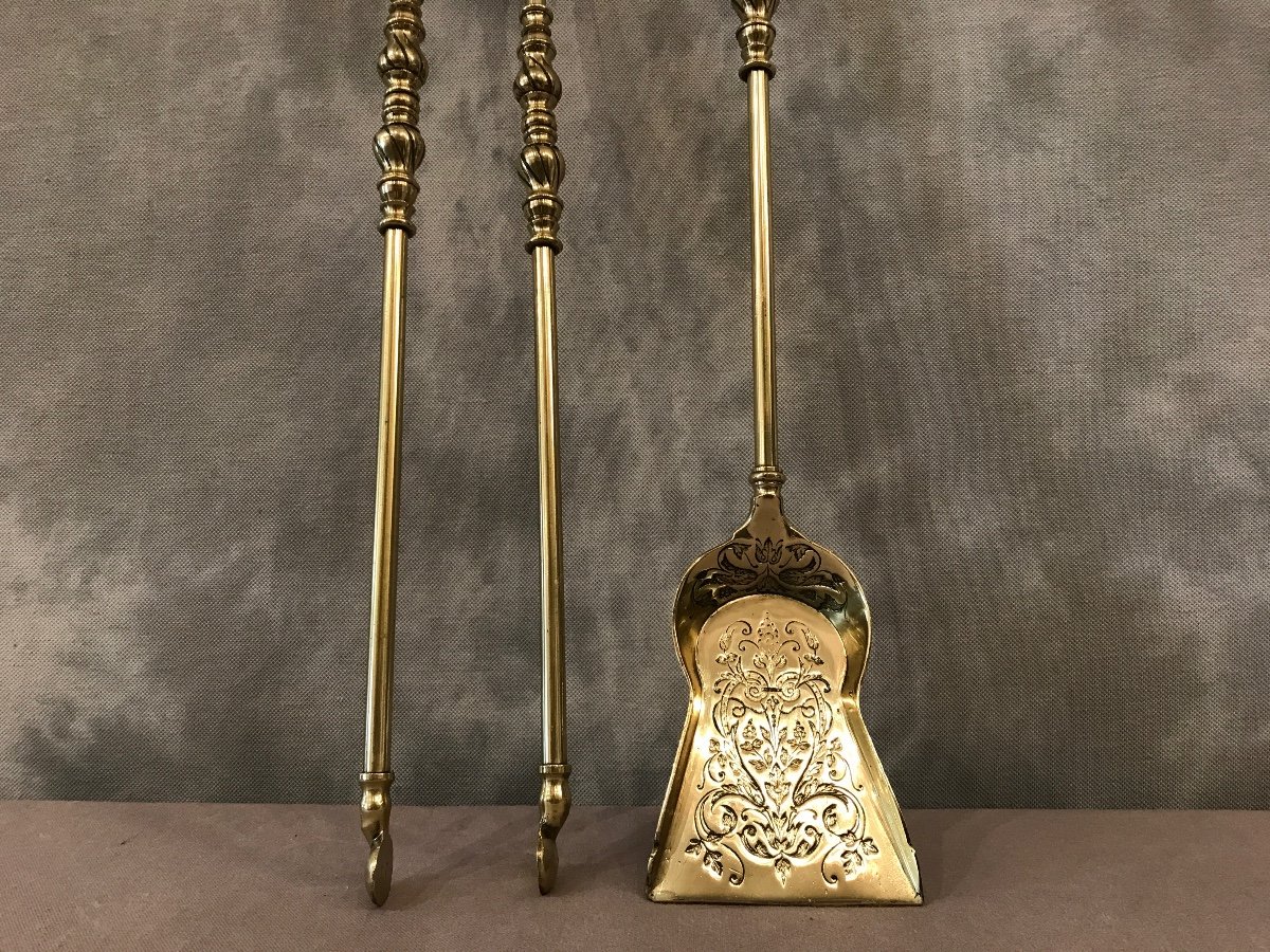 Set Of A Shovel And A Tong In Brass And Bronze From The 19th Century In The Louis XV Style-photo-2