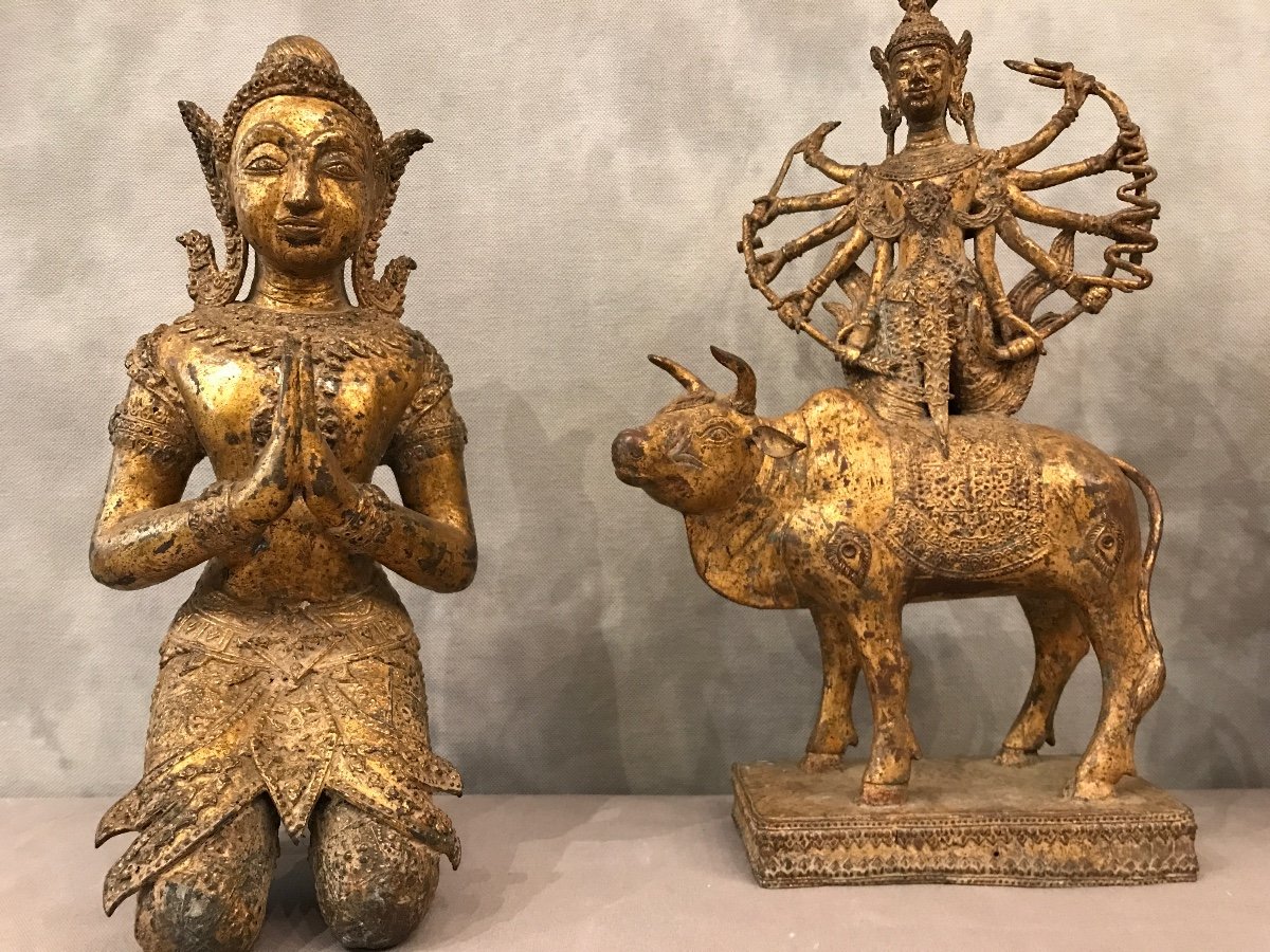 3 Pièces En Bronze Bouddhas Style Rattanakosim D’époque Fin XIX ème -photo-3
