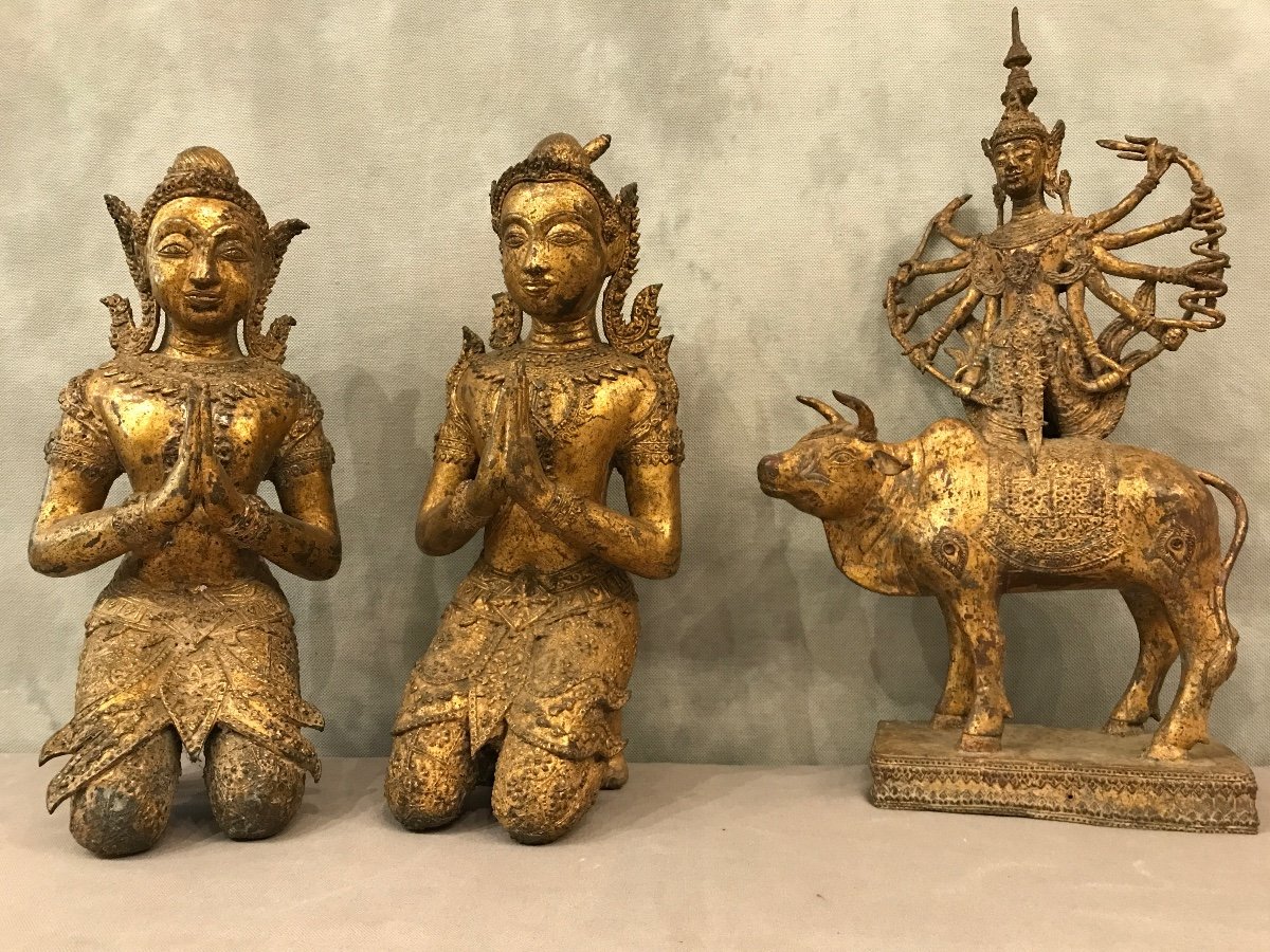 3 Pièces En Bronze Bouddhas Style Rattanakosim D’époque Fin XIX ème -photo-4