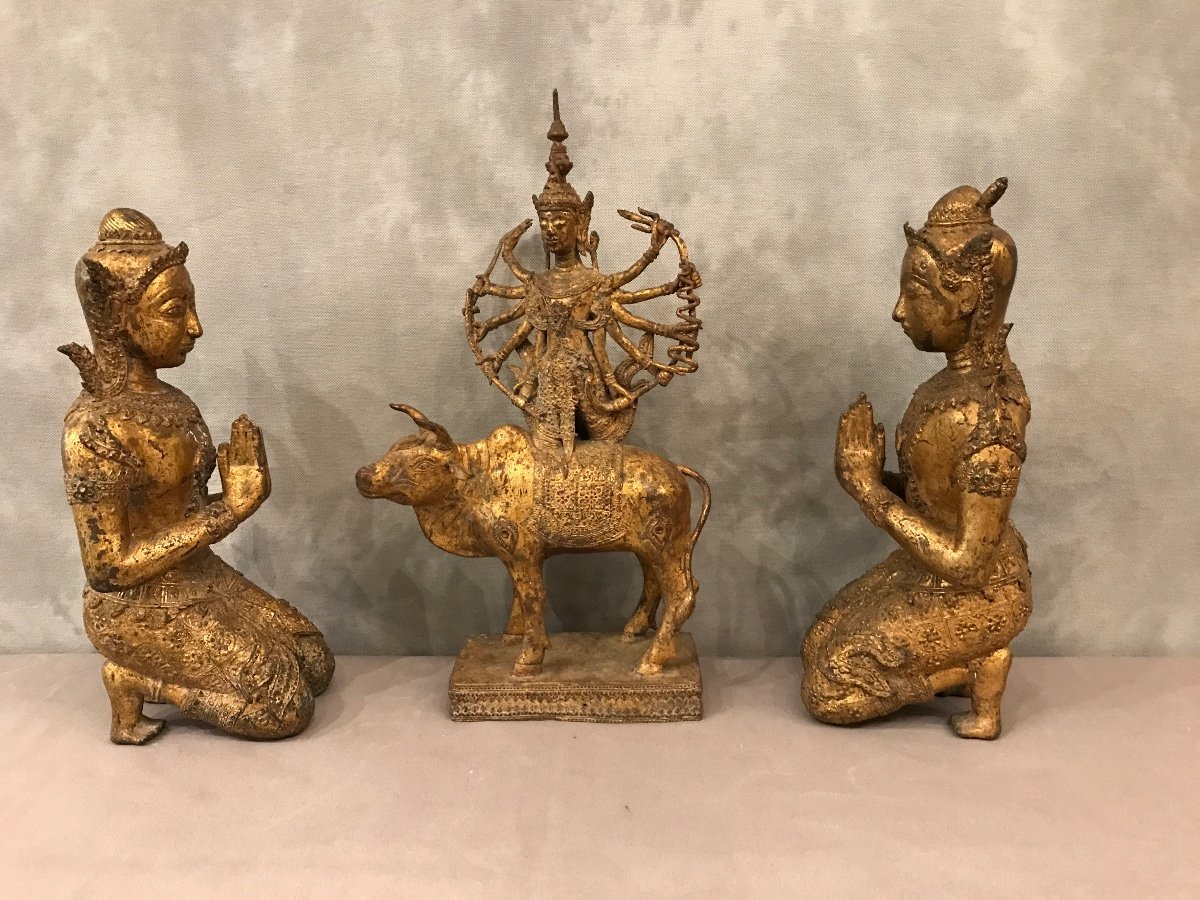 3 Pièces En Bronze Bouddhas Style Rattanakosim D’époque Fin XIX ème -photo-5