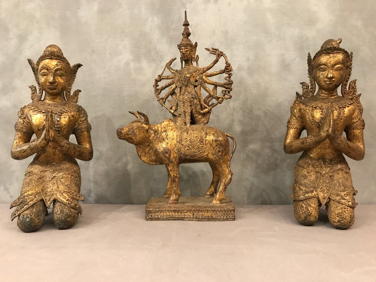3 Pièces En Bronze Bouddhas Style Rattanakosim D’époque Fin XIX ème 