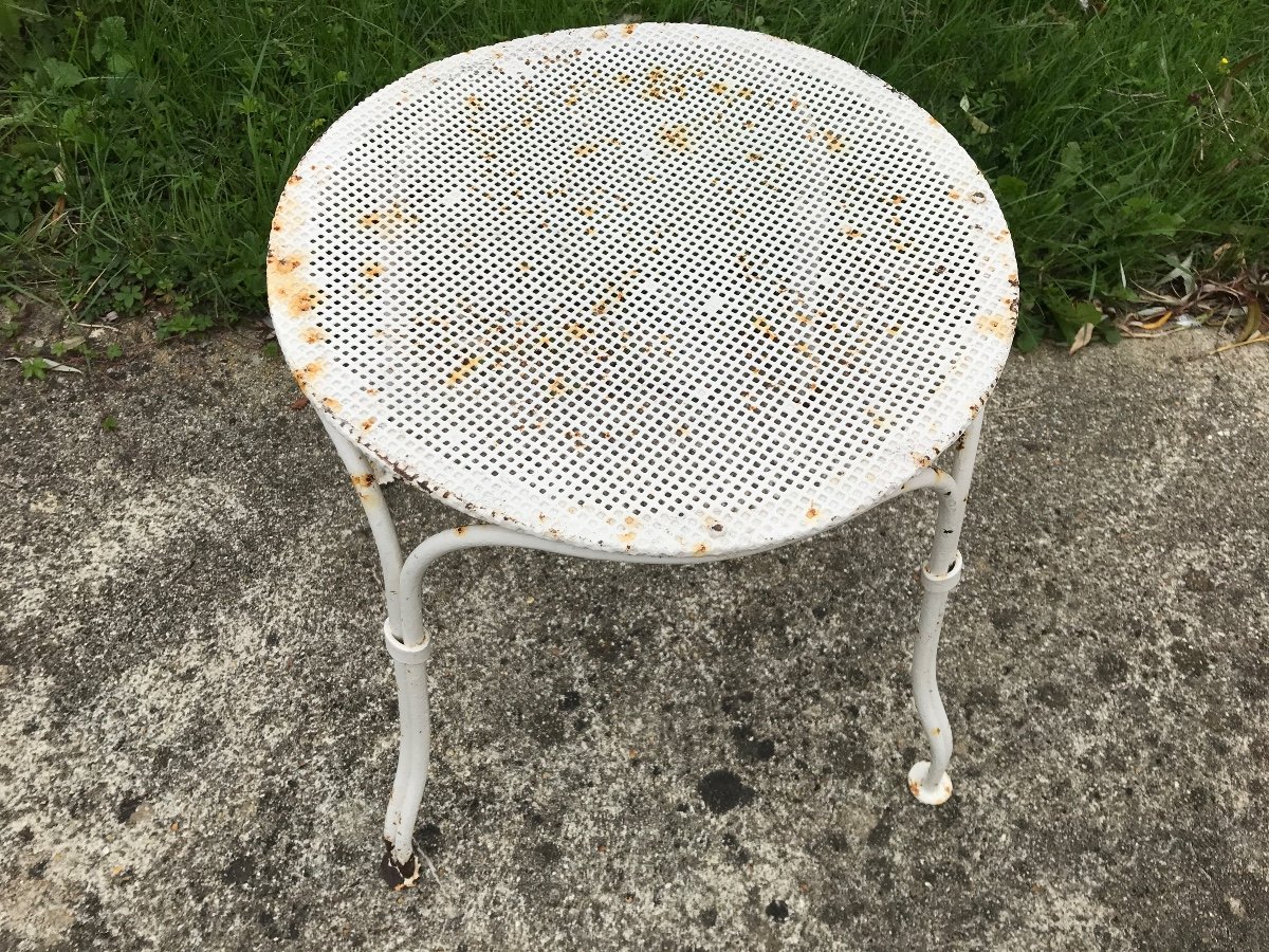 Checkered Iron Garden Stool Around Early 20th Century-photo-3