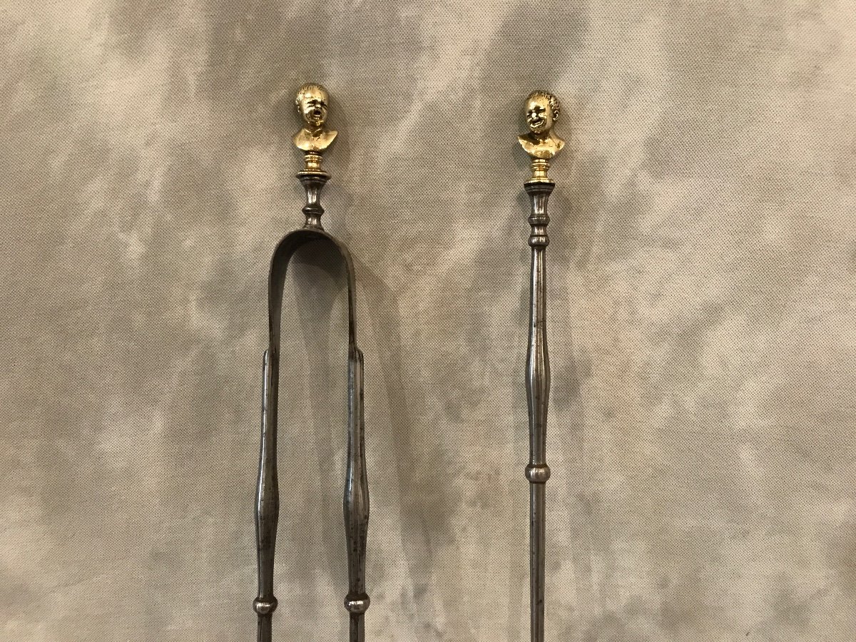 Set Of A Shovel And A Tong In Iron And Bronze From The Early 19th Century-photo-2