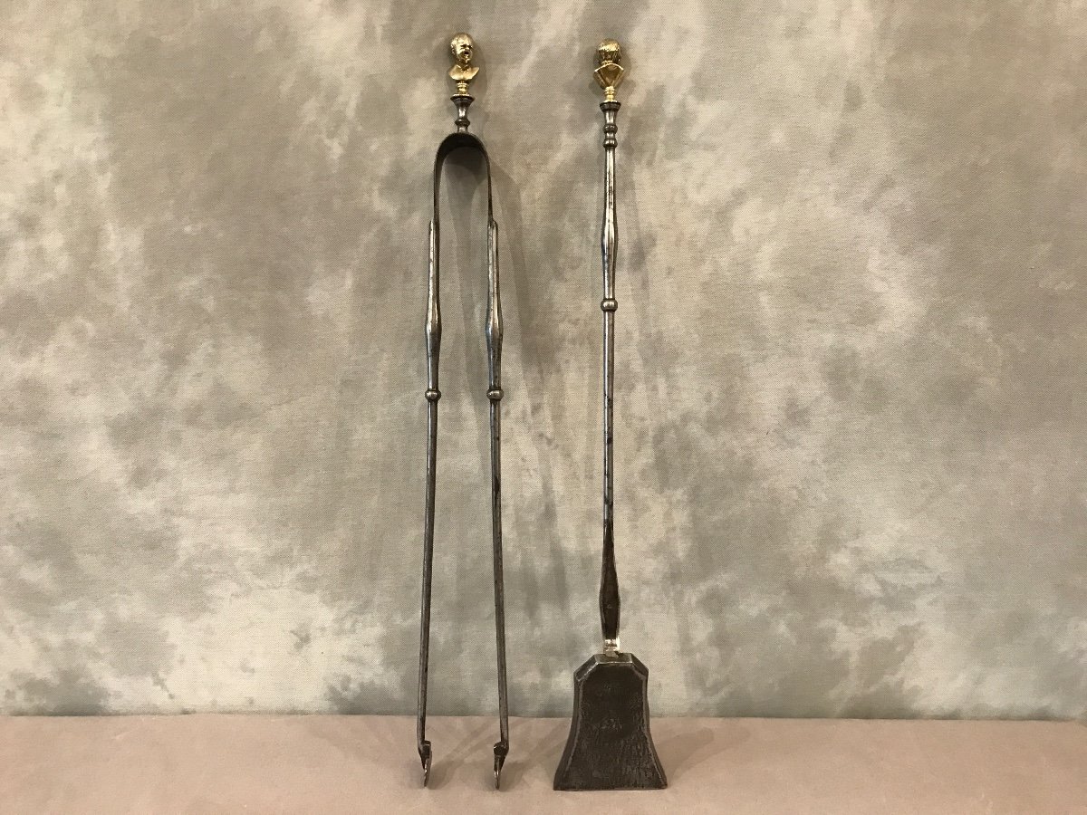 Set Of A Shovel And A Tong In Iron And Bronze From The Early 19th Century-photo-1