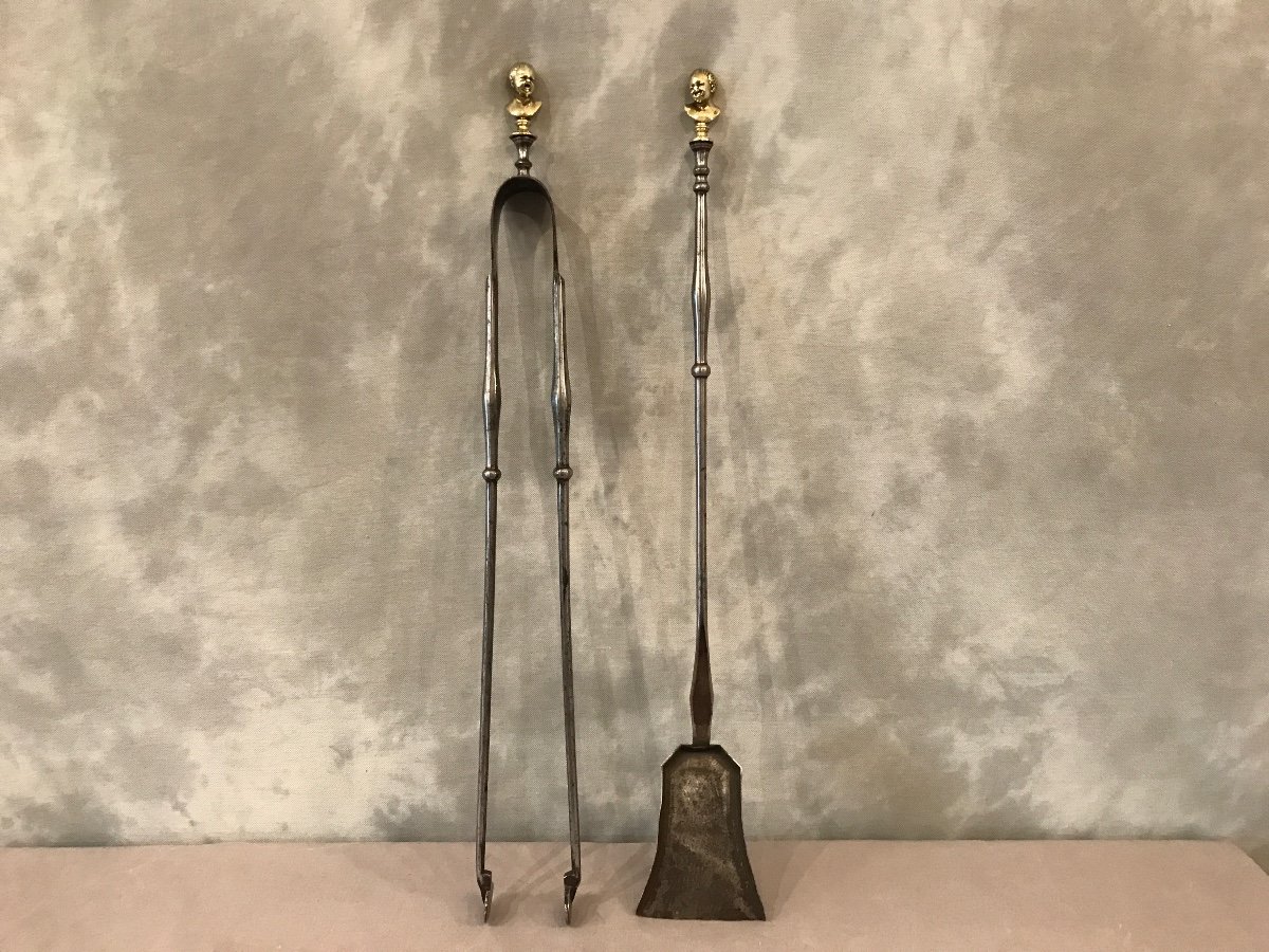 Set Of A Shovel And A Tong In Iron And Bronze From The Early 19th Century
